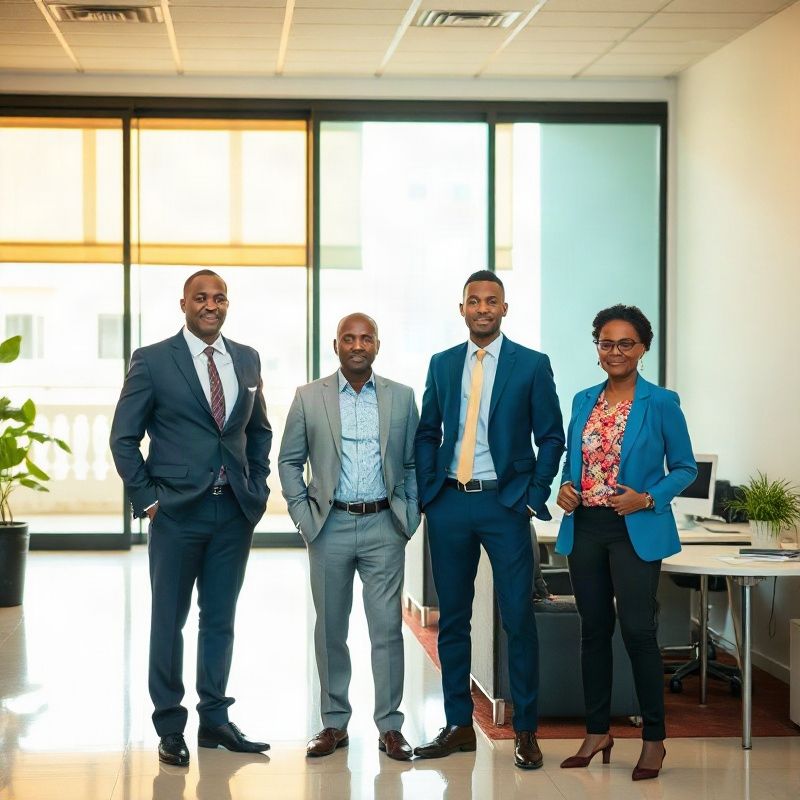 Focused consulting team in an open-plan Kisumu office