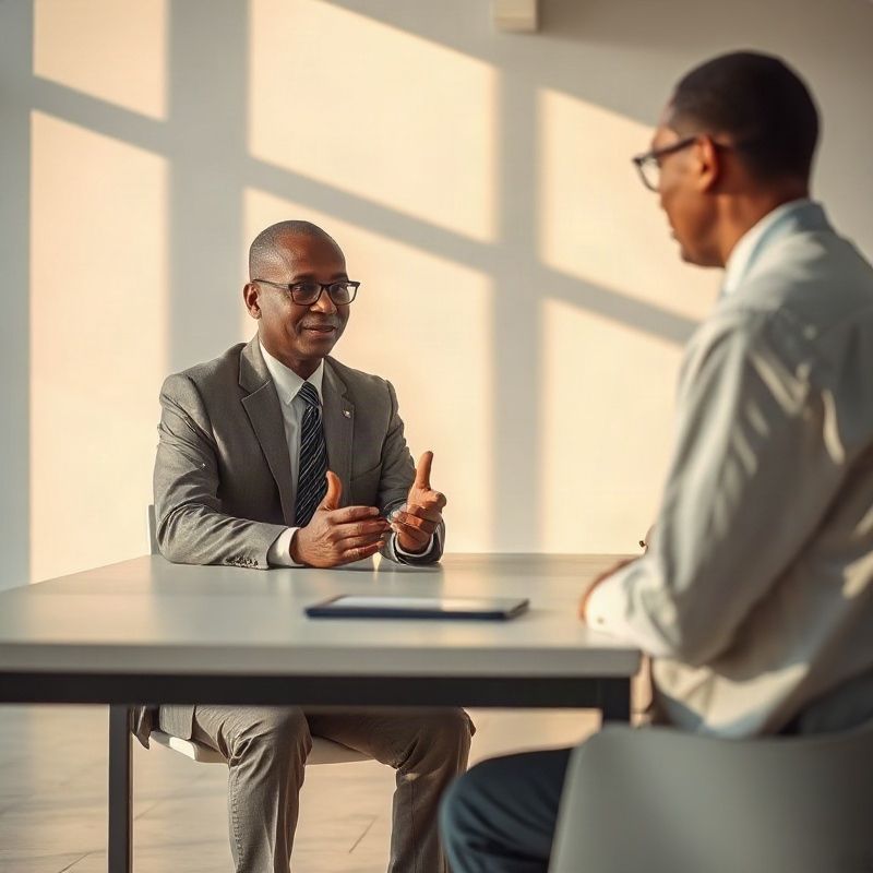 Senior consultant in a one-to-one discussion with a business executive